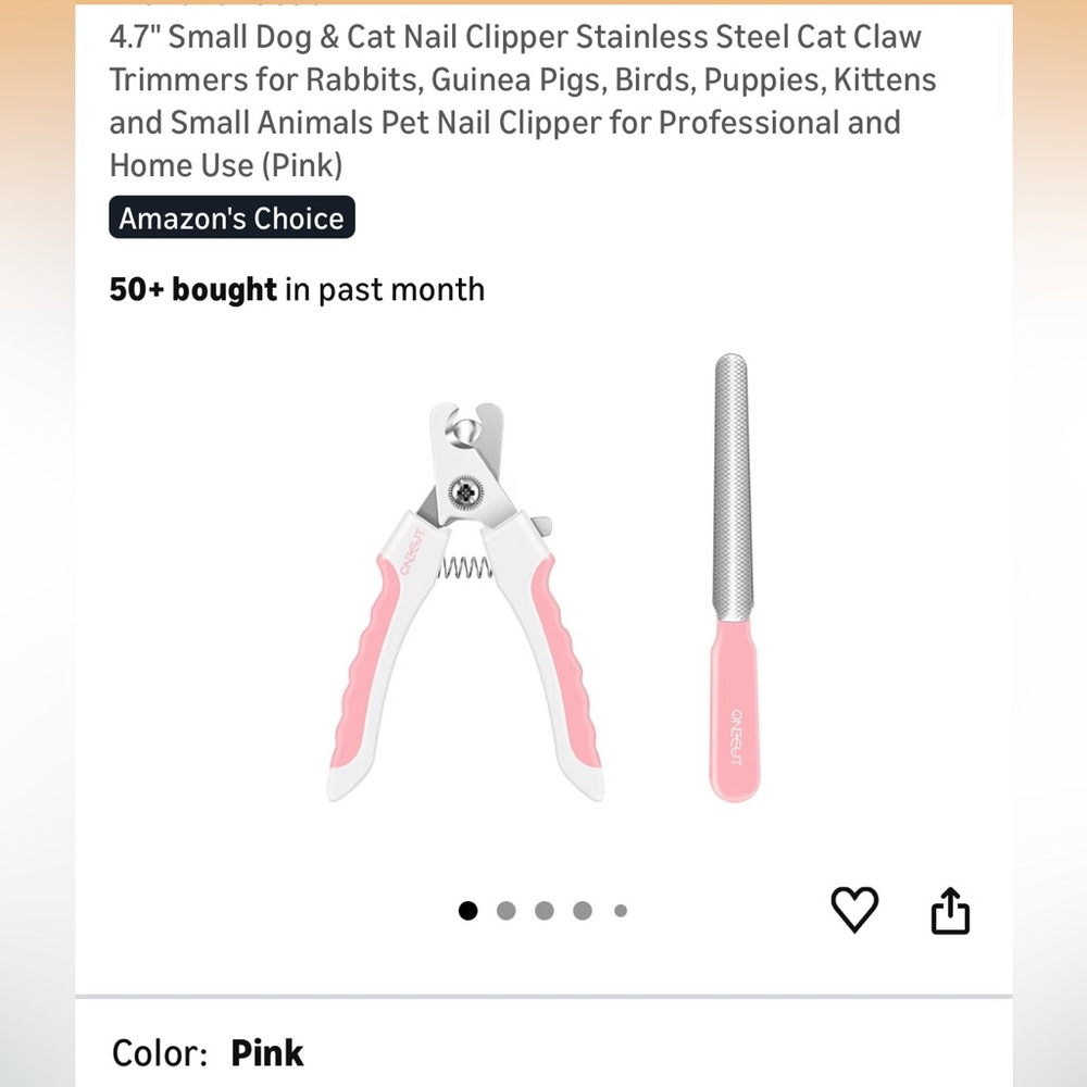 Pink Pet Nail Clippers with File